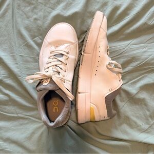 On Running Women's White and Gray Sneakers with Yellow Accent